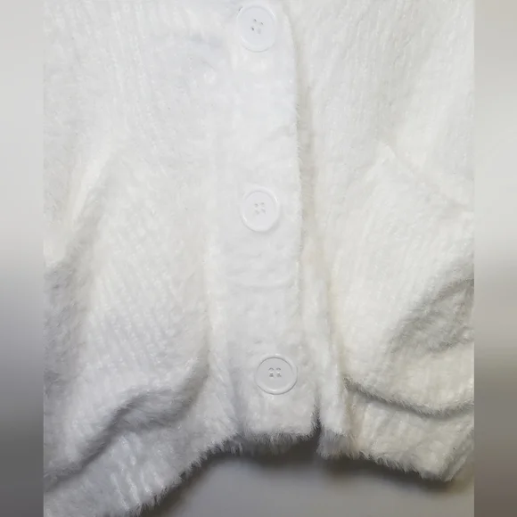 Forever 21 White Fuzzy Cropped Button-Front Cardigan - Picture 2 of 5